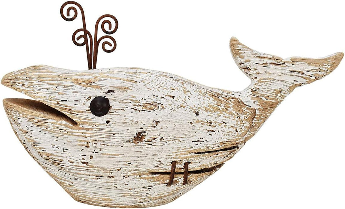 Wooden whale décor used as a damage-free rental accent