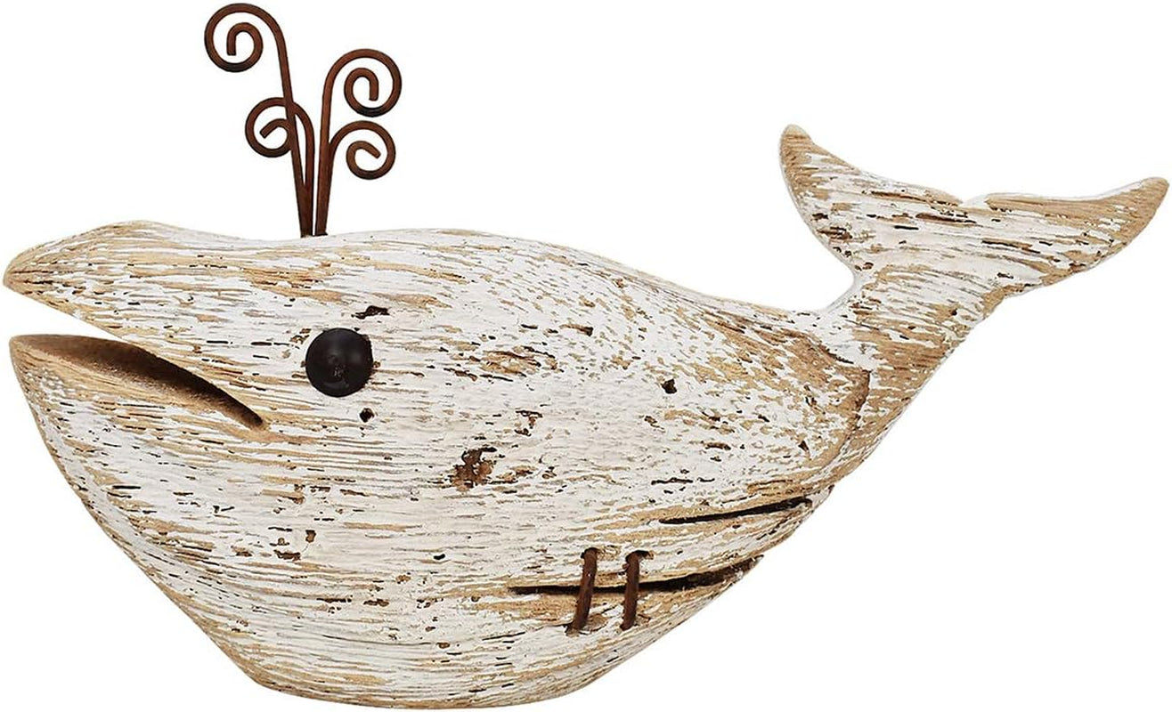 Wooden whale décor used as a damage-free rental accent