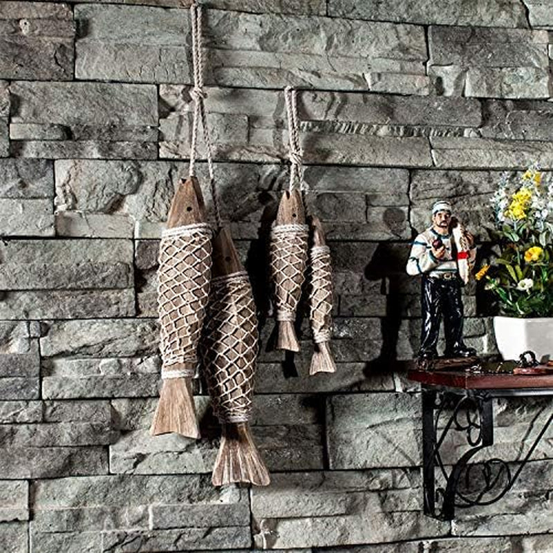 Wooden Fish Hanging Wall Decoration - Rustic Nautical Beach Theme Home Decor Sculpture for Bathroom, Bedroom, Lake House (L)
