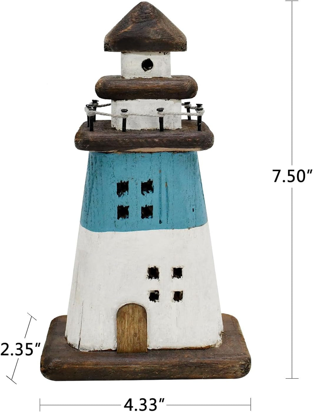 Wooden Lighthouse Decor Tabletop Nautical Decor Solid Wood Light Houses Statue Figurines inside Standing Coastal Beach Ocean Sea Theme for Home Decor Bathroom (Blue - 7.5 Inch Tall)