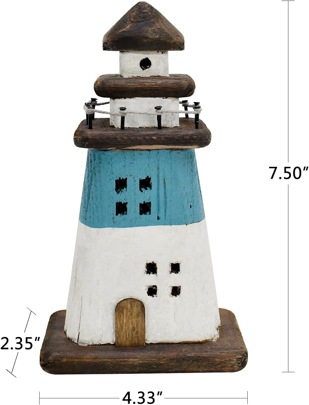 Wooden Lighthouse Decor Tabletop Nautical Decor Solid Wood Light Houses Statue Figurines inside Standing Coastal Beach Ocean Sea Theme for Home Decor Bathroom (Blue - 7.5 Inch Tall)