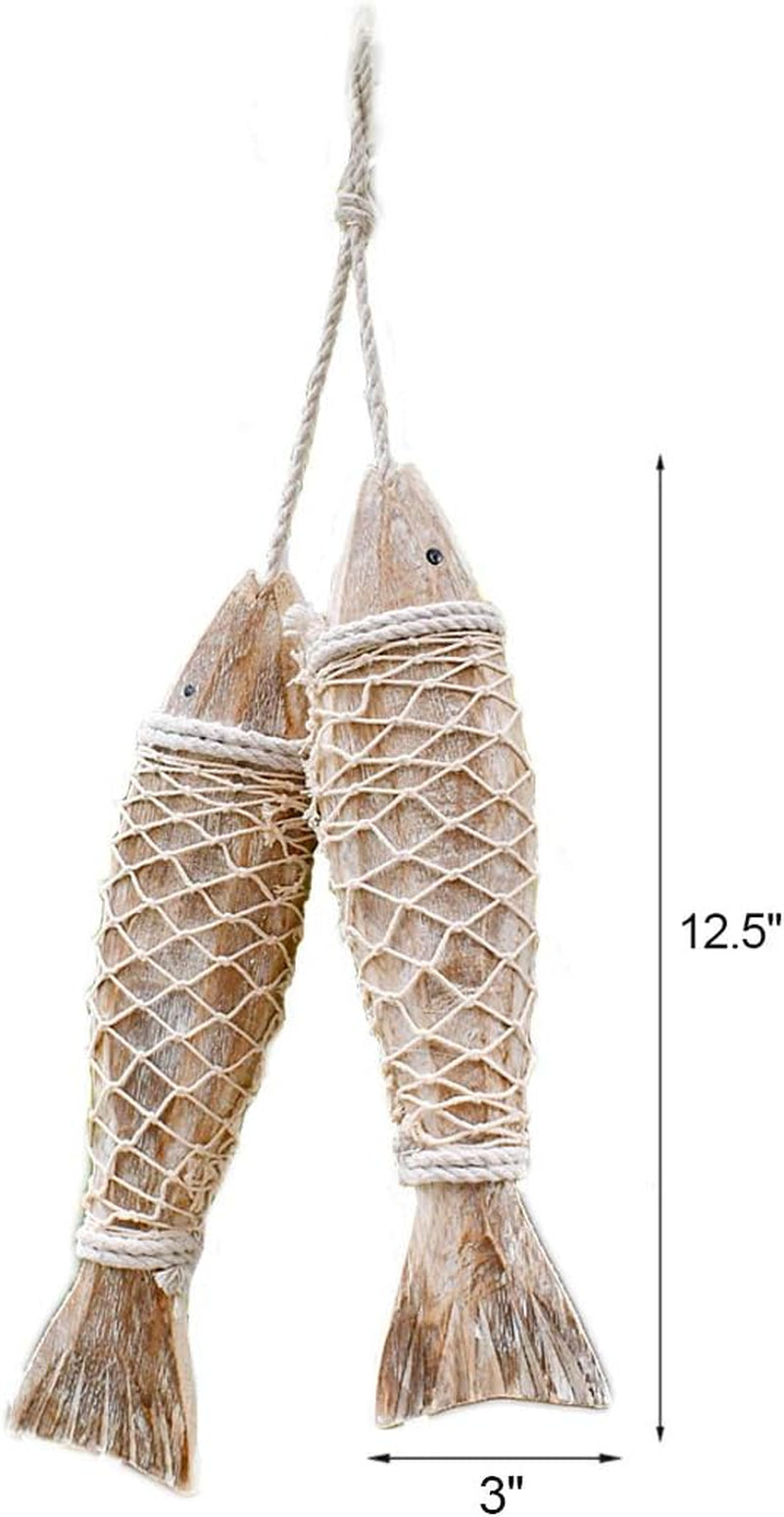 Wooden Fish Hanging Wall Decoration - Rustic Nautical Beach Theme Home Decor Sculpture for Bathroom, Bedroom, Lake House (L)
