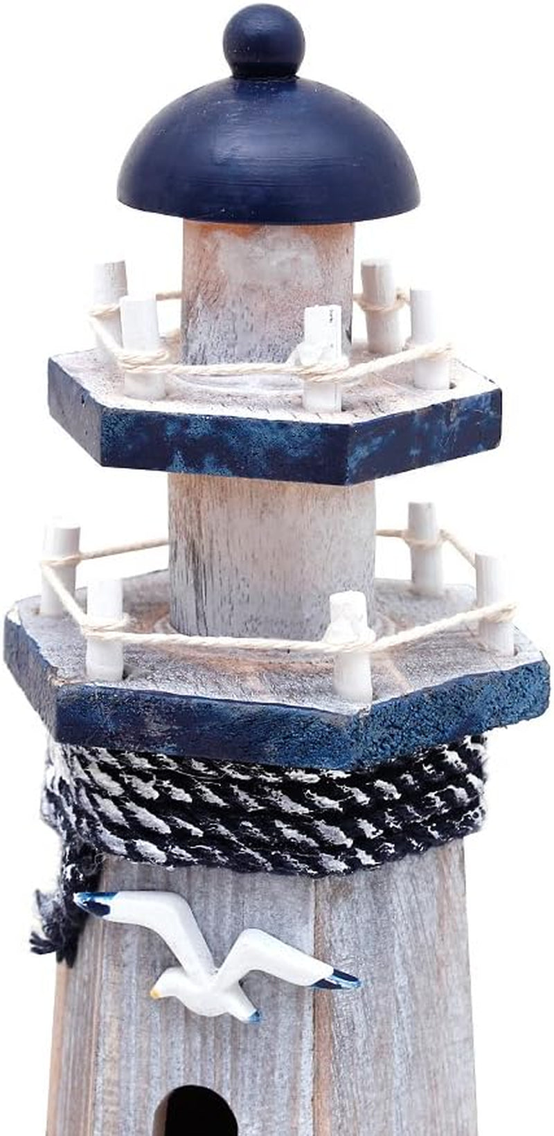 Wooden Lighthouse Decor, 10.25Inch Decorative Nautical Lighthouse Rustic Ocean Sea Beach Themed Lighthouse Decoration, Handcrafted Tabletop Nautical Themed Home Decor Bathroom Decor(Seabird & Anchor)