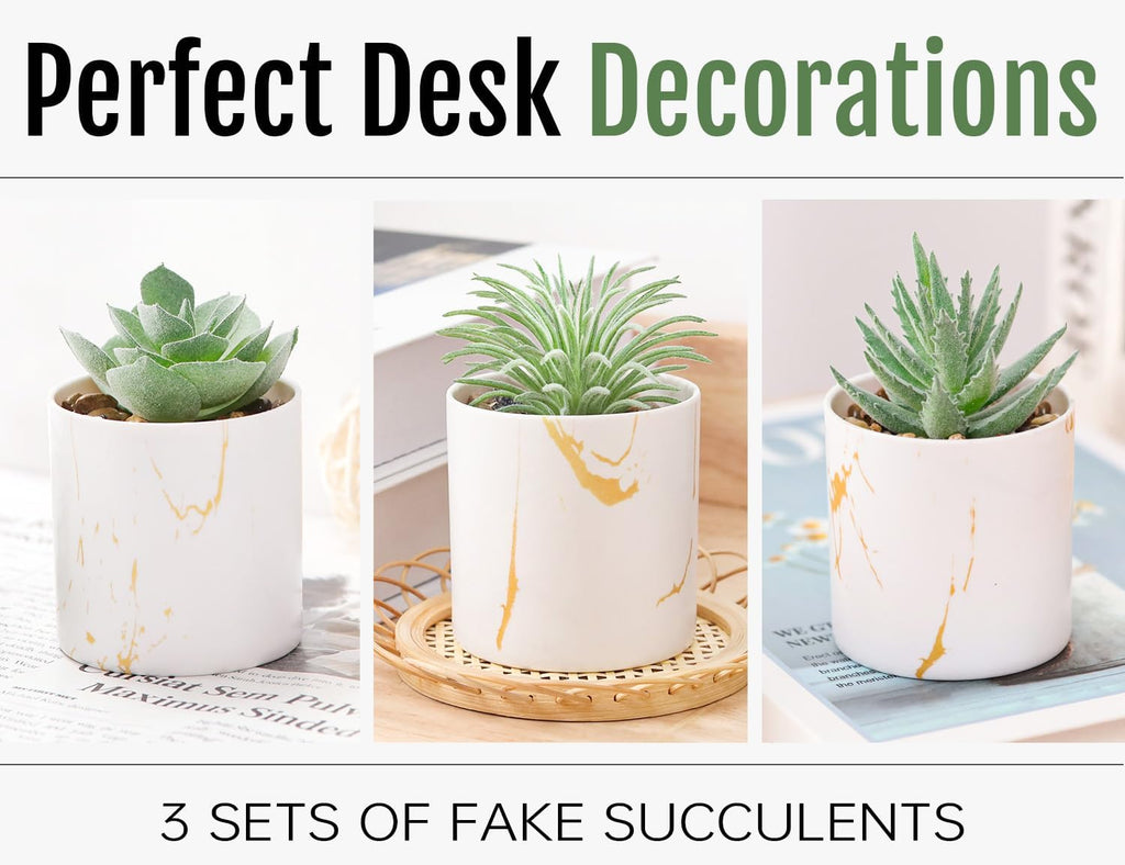 3 Pack Small Fake Plants Succulents Plants Artificial in Pots for Home Office Desk Decor for Women