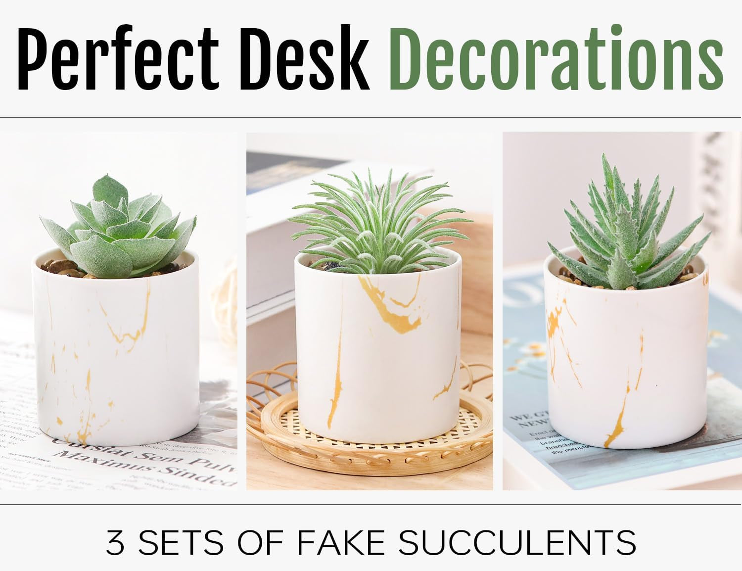 3 Pack Small Fake Plants Succulents Plants Artificial in Pots for Home Office Desk Decor for Women