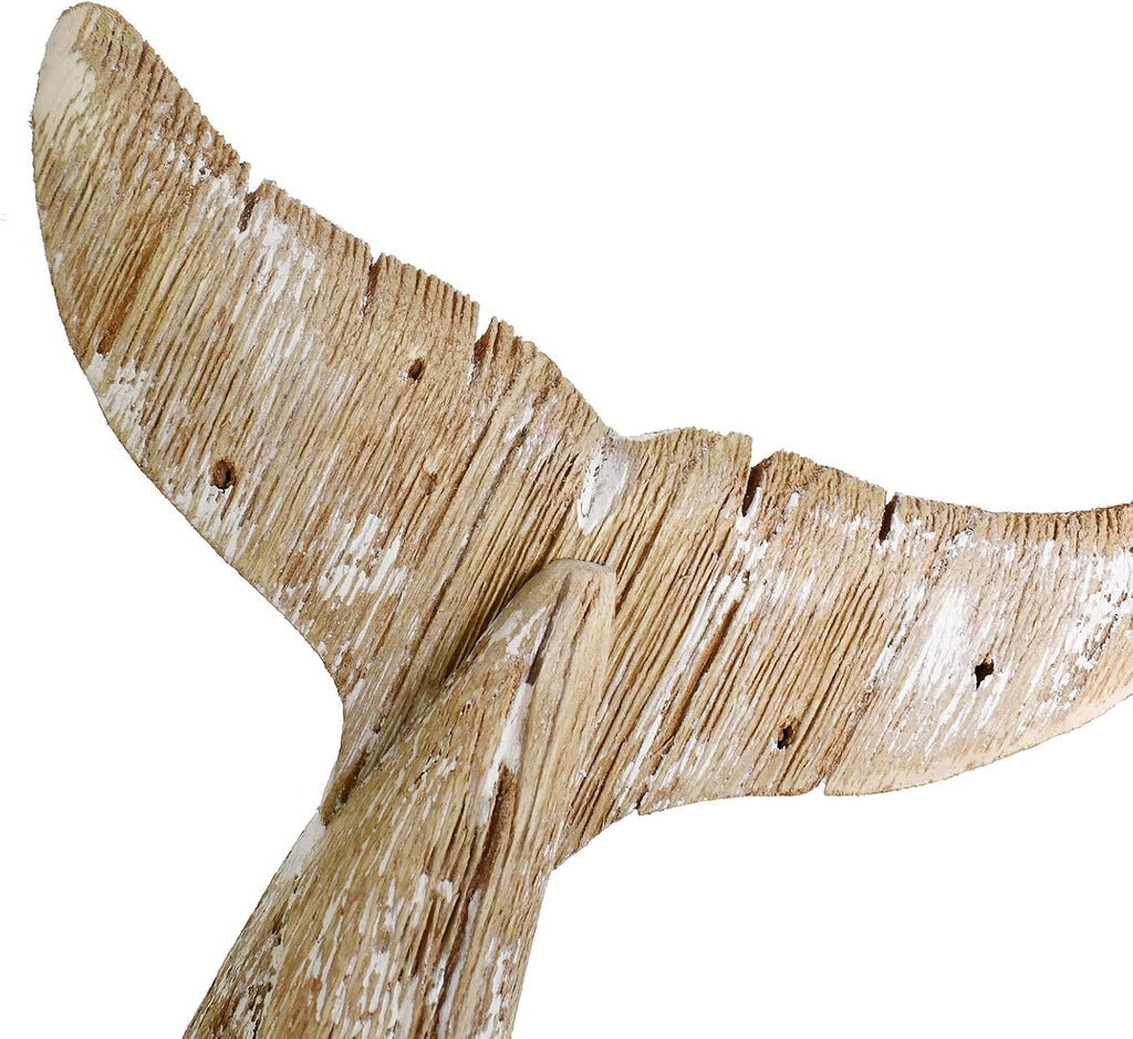 Wooden Whale Tail Decor, Decorative Nautical Whale Rustic Ocean Sea Beach Themed Whale Decoration, Handcrafted Tabletop Nautical Themed Home Decor Bathroom Decor (S)