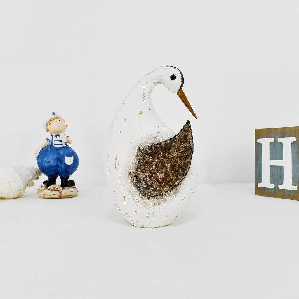 6.1" H Nautical Wood Beach Sea Bird Table Statue Decorative Seabird Figurine Handmade Sculpture Rustic Distressed Farmhosue Nautical Bird Statue Sea Ocean Coastal Home Decoration (M)