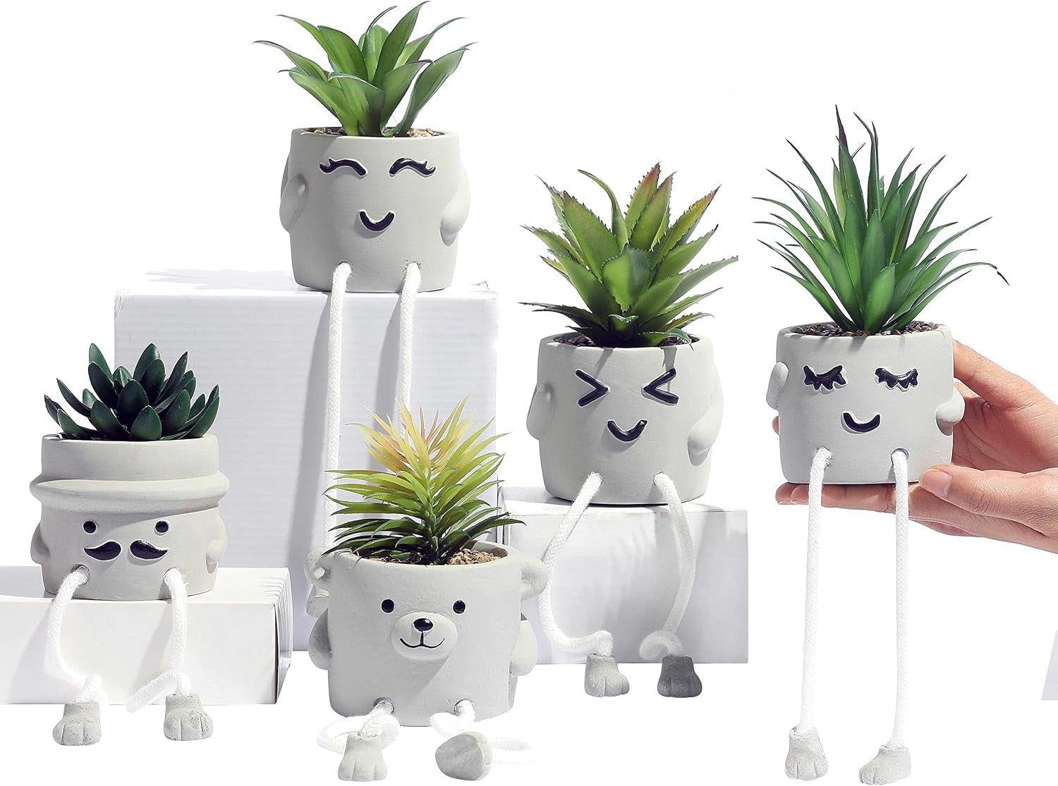 Small Fake Plants Office Decor - Fake Succulents Plants Artificial for Desk Decor - Fake Plant Office Decorations for Work - Office Decor for Women - Office Plants Cubicle Accessories Room Decor