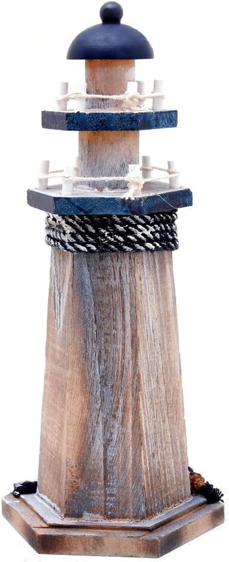 Wooden Lighthouse Decor, 10.25Inch Decorative Nautical Lighthouse Rustic Ocean Sea Beach Themed Lighthouse Decoration, Handcrafted Tabletop Nautical Themed Home Decor Bathroom Decor(Seabird & Anchor)