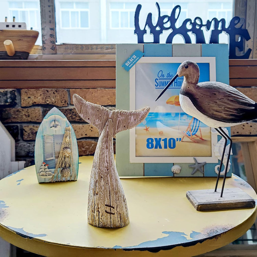 Wooden Whale Tail Decor, Decorative Nautical Whale Rustic Ocean Sea Beach Themed Whale Decoration, Handcrafted Tabletop Nautical Themed Home Decor Bathroom Decor (S)