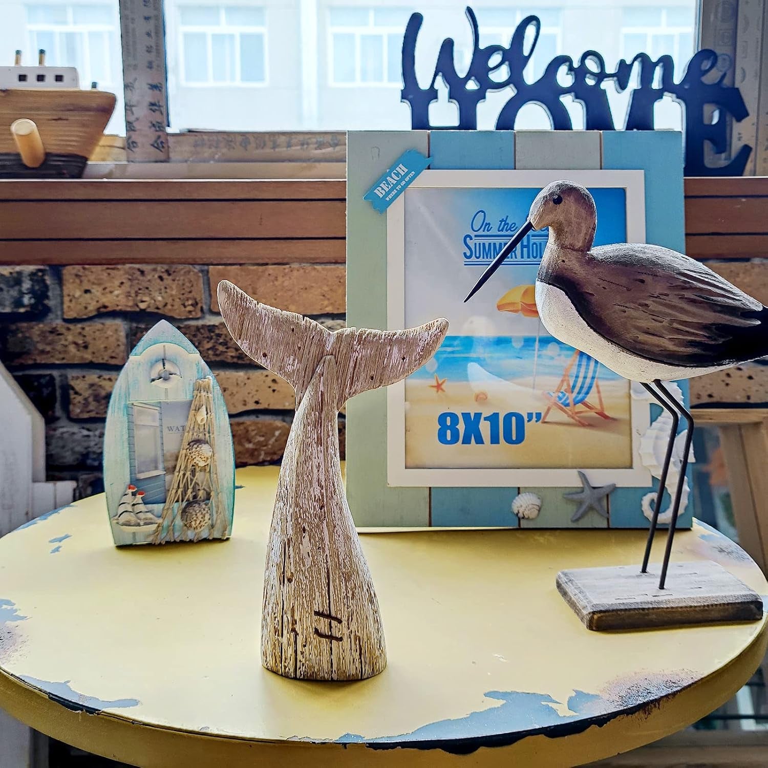 Wooden Whale Tail Decor, Decorative Nautical Whale Rustic Ocean Sea Beach Themed Whale Decoration, Handcrafted Tabletop Nautical Themed Home Decor Bathroom Decor (S)