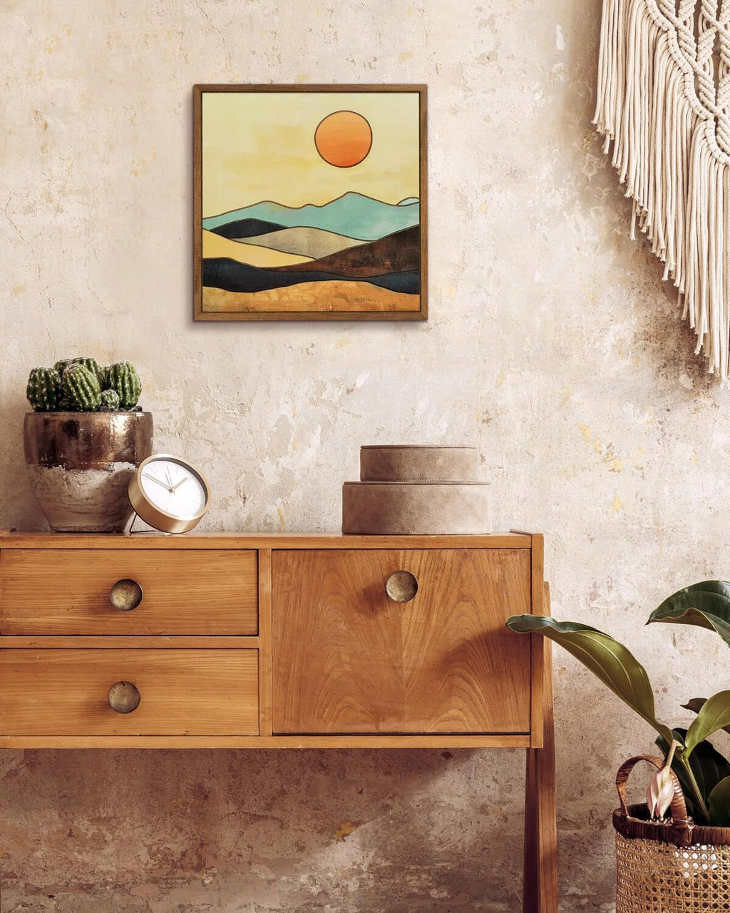 Boho Wooden Wall Decor, Mountain Sun Moon Western Decor Nature Wilderness Wall Art, Rustic Cabin Decor Adventure Farmhouse Wall Decor for Living Room Bedroom (Sun)