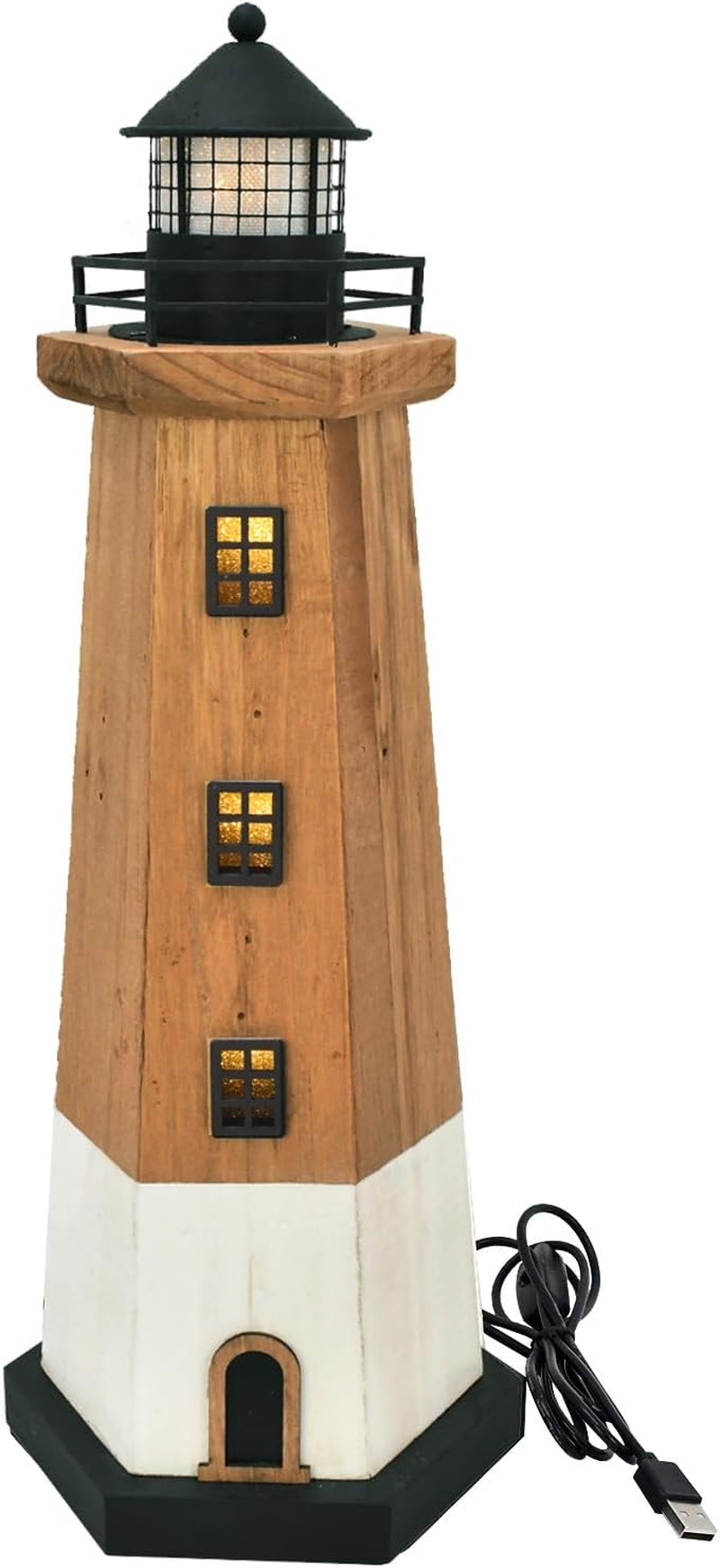 Anita Store Wooden Lighthouse with LED Light Brown Coastal Decor