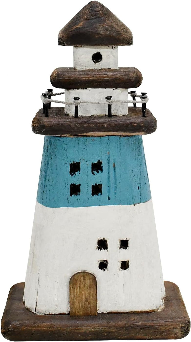 Anita Store Wooden Lighthouse Figurine Blue Coastal Decor